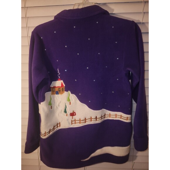 Vintage Quacker Factory XS Cardigan Jacket Purple Fleece Winter Holiday Grandma - Picture 5 of 5